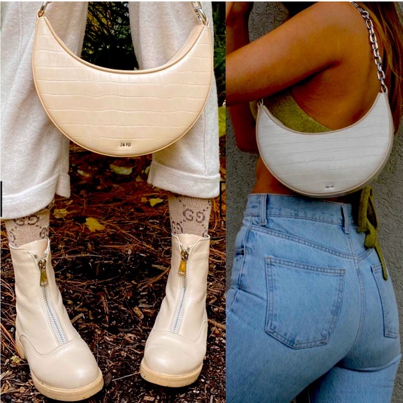 Jw Pei White Croc Shoulder Bag PEI Carly Medium Light Beige Nude